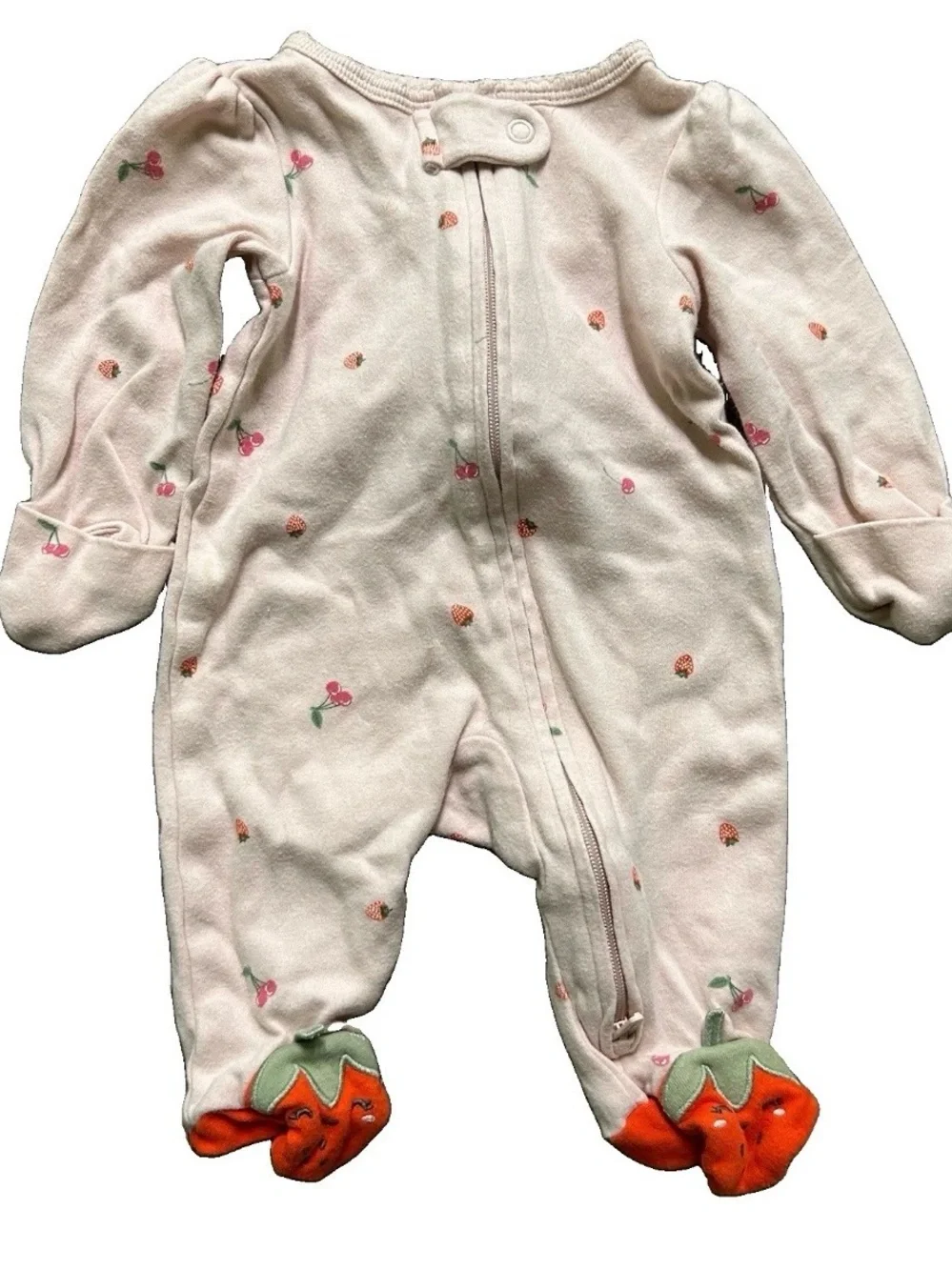Baby Girl Footie Pajamas Fold Over Mittens 2 Way Zipper Size Newborn